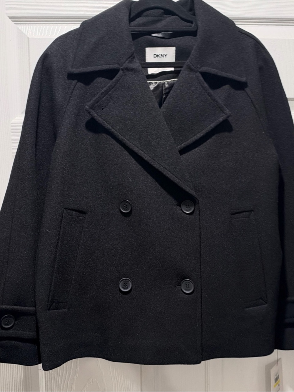 DKNY Black Double-Breasted Wool Peacoat